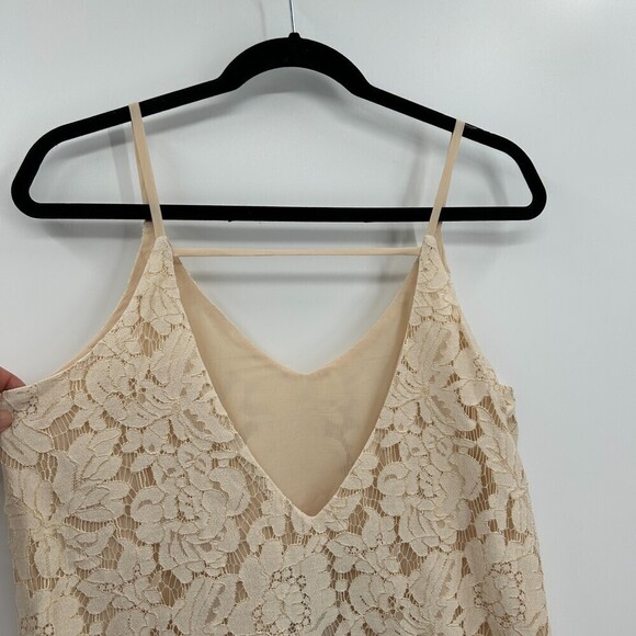 NWT CHASER Ivory Gold Metallic Strappy Lace V-Neck Shift Mini Dress Size Medium - Picture 5 of 10